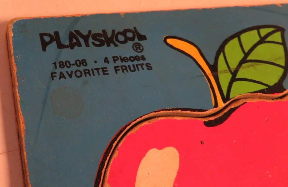 Rompecabezas Bandeja Madera Vintage 1982 Playskool Frutas Favoritas 4 piezas Manzana Uva BanPea Foto 3 de 4