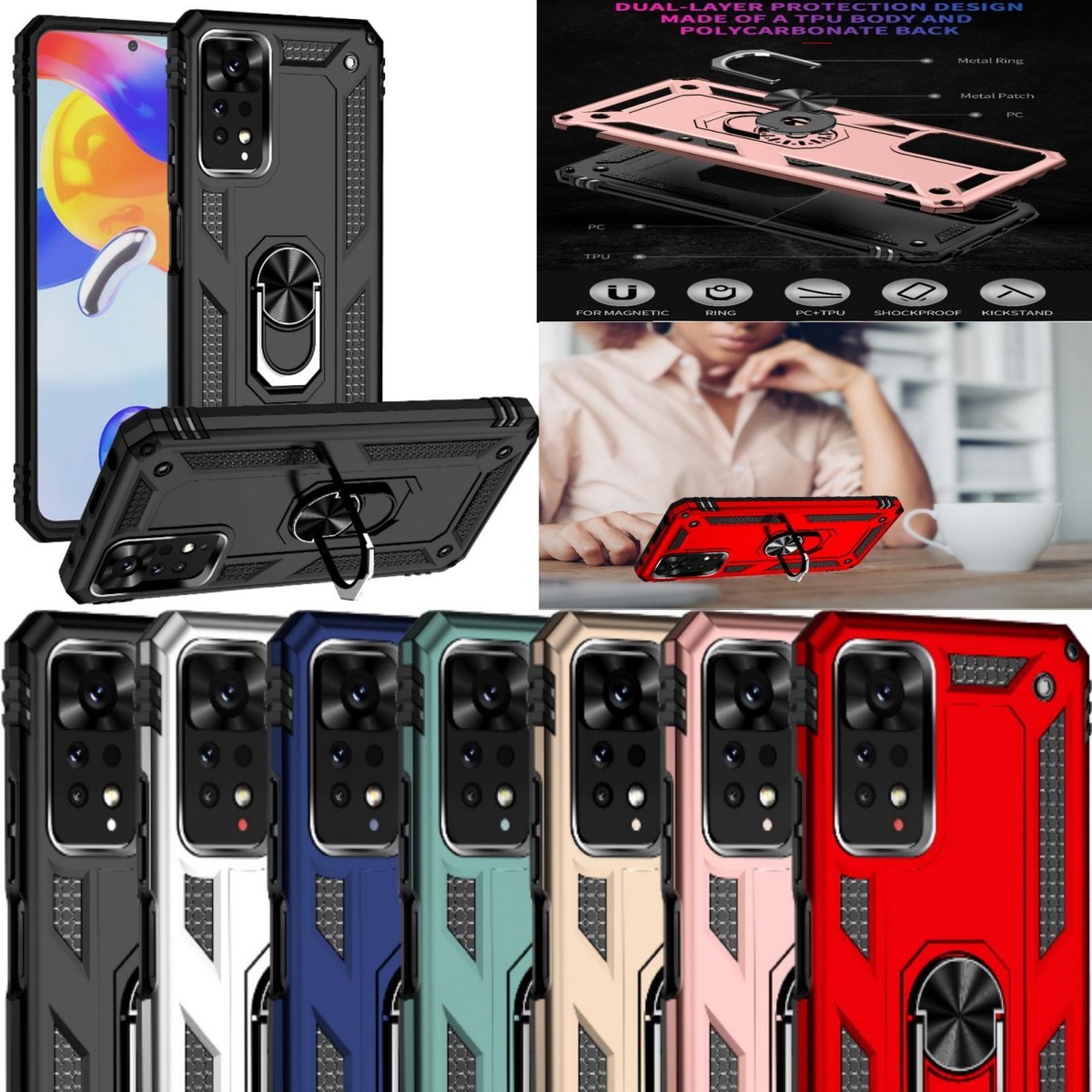 Custodia Per Xiaomi Redmi Note 11 Pro (4G/5G) E 11E Pro 5G | Cover Con Protezione Fotocamera Scorrevole E Anello Magnetico | Supporto Regolabile E Resistente Agli Urti - 4