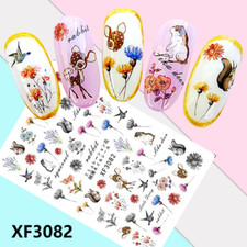 Nail Art 3D Decal Stickers rabbit squirrel Sika bird lavender flower XF3082 NS34