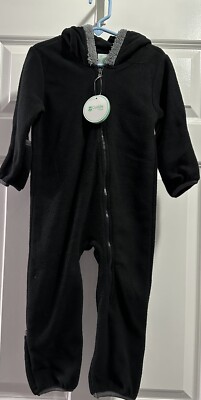 CUDDLE CLUB BLACK BEAR GREY EARS SLEEPER  JUMPER 18-24 MTHS BABY BODYSUIT ROMPER