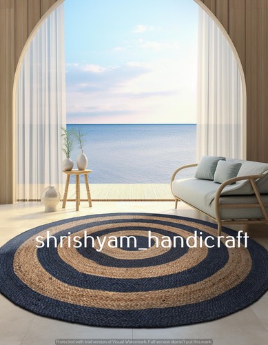 Hand Woven Round Jute Area Rug Braided Round Rug for Boho Home, Office Decor Rug - Picture 4 of 20