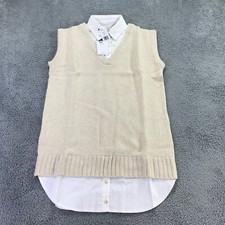 New Naadam Dress Womens Medium SAND  Cashmere Mixed Media Dress Sweater Shirt