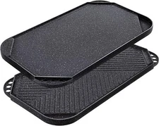 Non-stick grill, reversible grill and griddle pan, double burner