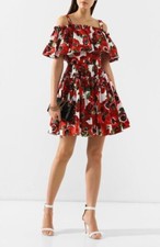 🆓US🛃SS2019 Dolce&Gabbana Cold-Shoulder Anemone Floral-Print Cotton Dress IT 38