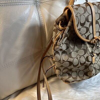 Vintage Coach Backpack Bag Signature Jacquard Brown Tan 06613 Rare