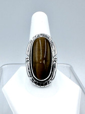 Sterling Silver Tigers Eye Ring 12x 26 mm  Size 10.5 