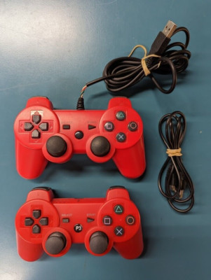 PS3 Sony PlayStation 3 Red Generic Controller Lot Not Branded Works Tested