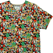 Scrub Top Christmas Toys Womans Small Traditional Cut Colorful Working Scrubs