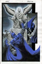  BATMAN ORIGINAL FULL-COLOR PAINTED ART SPLASH PAGE RON WILLIAMS WAYNE GRAVESITE