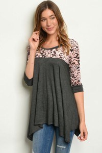 New-Ladies-Boutique-Boho-Gray-Leopard-Print-Shark-Bite-Hem-Western-Tunic-S-M-L