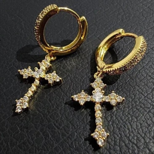2Ct Round Cut Lab-Created Diamond Women Hoop Earring 14k Yellow Gold Plated - Picture 4 of 9