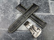 20mm Leather Strap Black Watch Band Deployment Buckle Set for OMEGA Brush WH