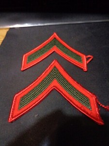 USMC Private First Class PFC E2 Chevrons PATCH set Green on Red Service Alpha