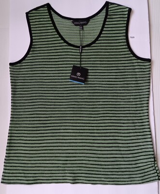 Ming Wang Green and Black  Scoop Neck Sleeveless Knit Tank Top Shell NWT Size L 