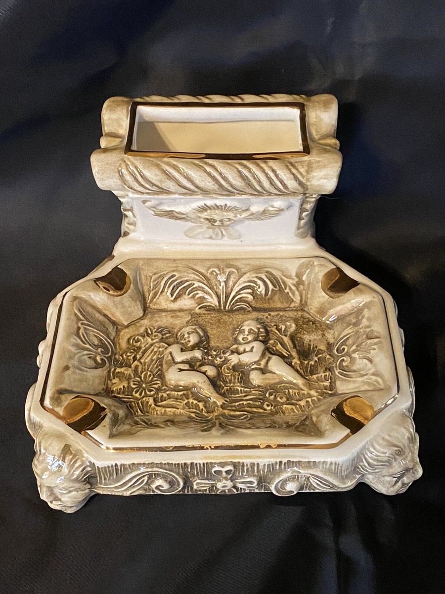 cigarette holder italy Vintage R. Capodimonte Cigarette Holder and Ashtray with Cheribs Italy