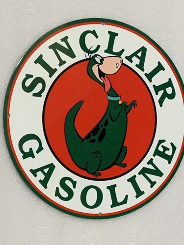 12in Sinclair Gasoline Dino MOTOR OIL SIGN Vintage Style Heavy Steel Sign Pump