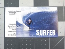 vtg Surfing -Surfboard company business card Surfer Magazine Mike Lambresi