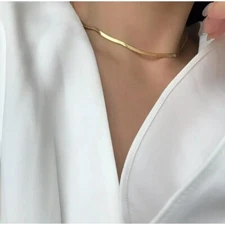 Woman 18K Gold Plated Snake Herringbone choker Chain Waterproof Necklace