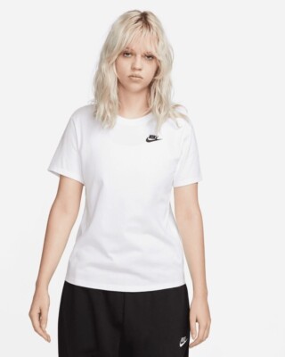 Nike Damen T-Shirt DX7902 100 Weiß Schwarz Mittelarm Rundhals Neu