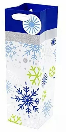 Confezione da 2 sacchetti regalo bottiglia natalizia Hallmark (fiocchi di neve) 13”x4”x4”.  C1 - Foto 1 di 4