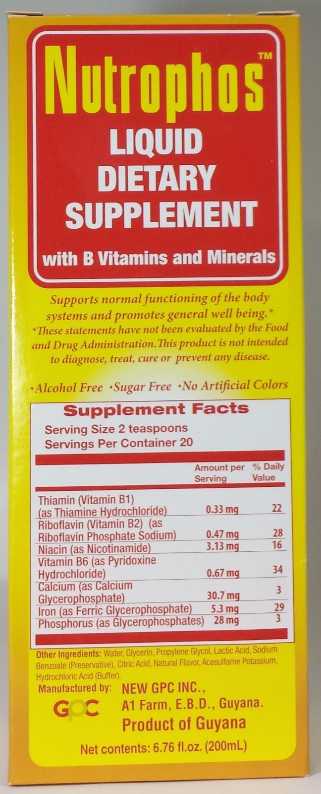 Nutrophos Liquid Dietary Supplement B Vitamin Minerals Alcohol Sugar
