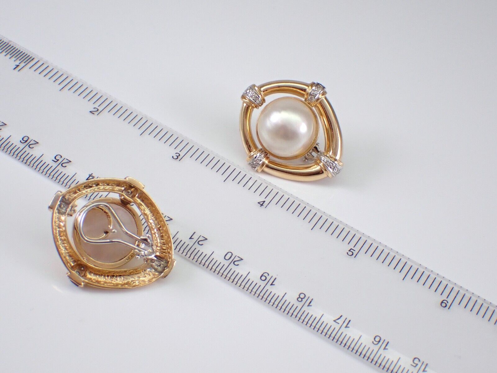 Vintage Estate Mabe Pearl and Diamond Earrings La… - image 4