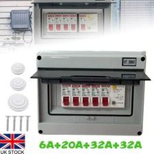 230V Garage Consumer Unit IP65 Waterproof 4-Way with 4 MCB( 6A+20A+32A+32A ) UK
