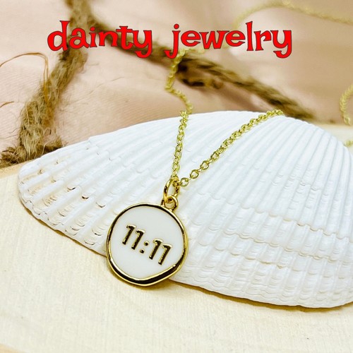 11:11 pendant angel dainty gold coin necklace 14K plated wishing make a wish - Picture 4 of 9