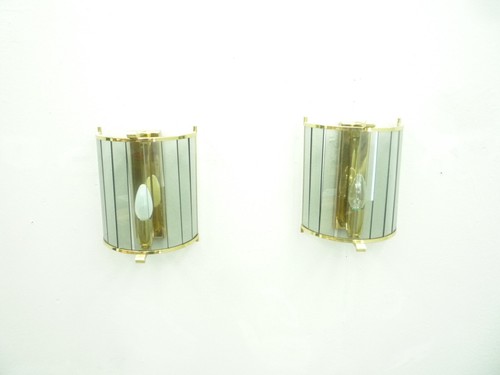 2 Schöne Regency Messing Wandlampen Italien Modern 60er Design - Picture 3 of 8