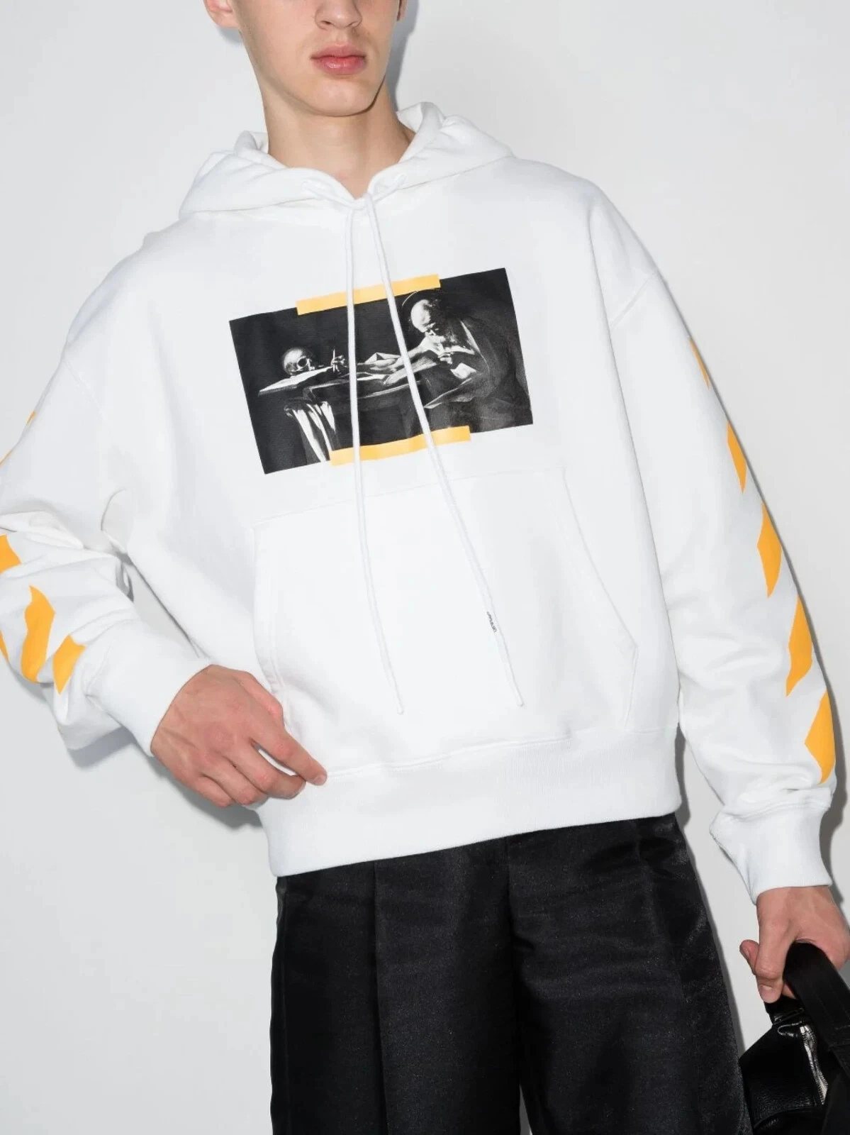 Felpa con cappuccio oversize Off White bianca Caravaggio Diagonals Taglia XS FW21 PREZZO AL PUBBLICO $665