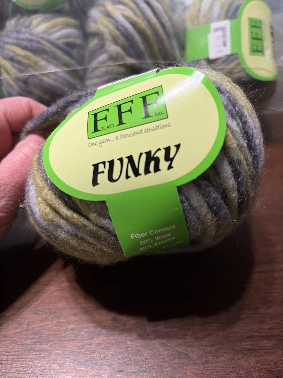 Lot of 12 balls of Olive Grey Charcoal Multi FUNKY Chunky knitting yarn #40 - product detail image 2