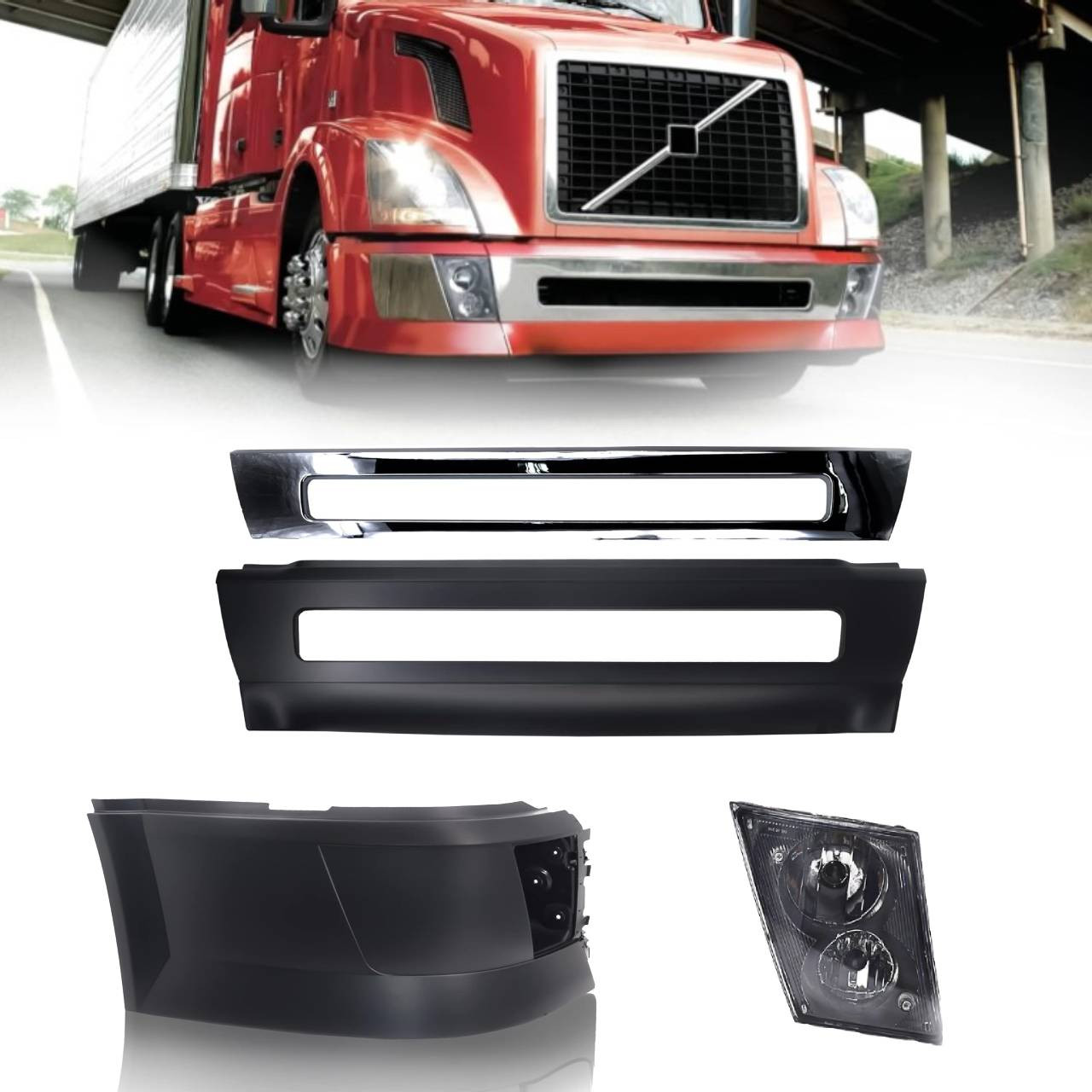Bumper Right Side & Center & Foglight for Volvo VNL 2004 - 2015