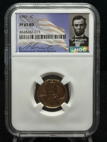1957 Proof Lincoln 1c Cent NGC PF 67 RD Wheat Penny - Free Shipping