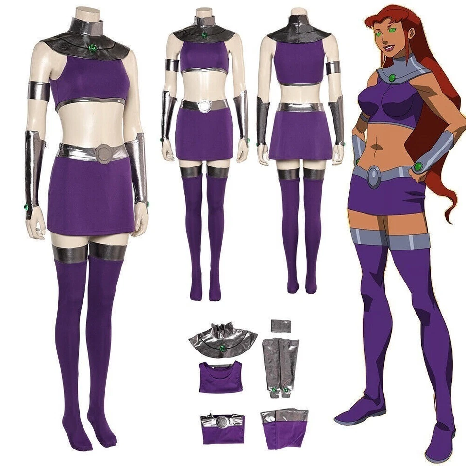 Disfraz Disfraz Disfraz Falda Chaleco Vestido Teen Titans Superhéroe Starfire Koriand'r Foto 2 de 4