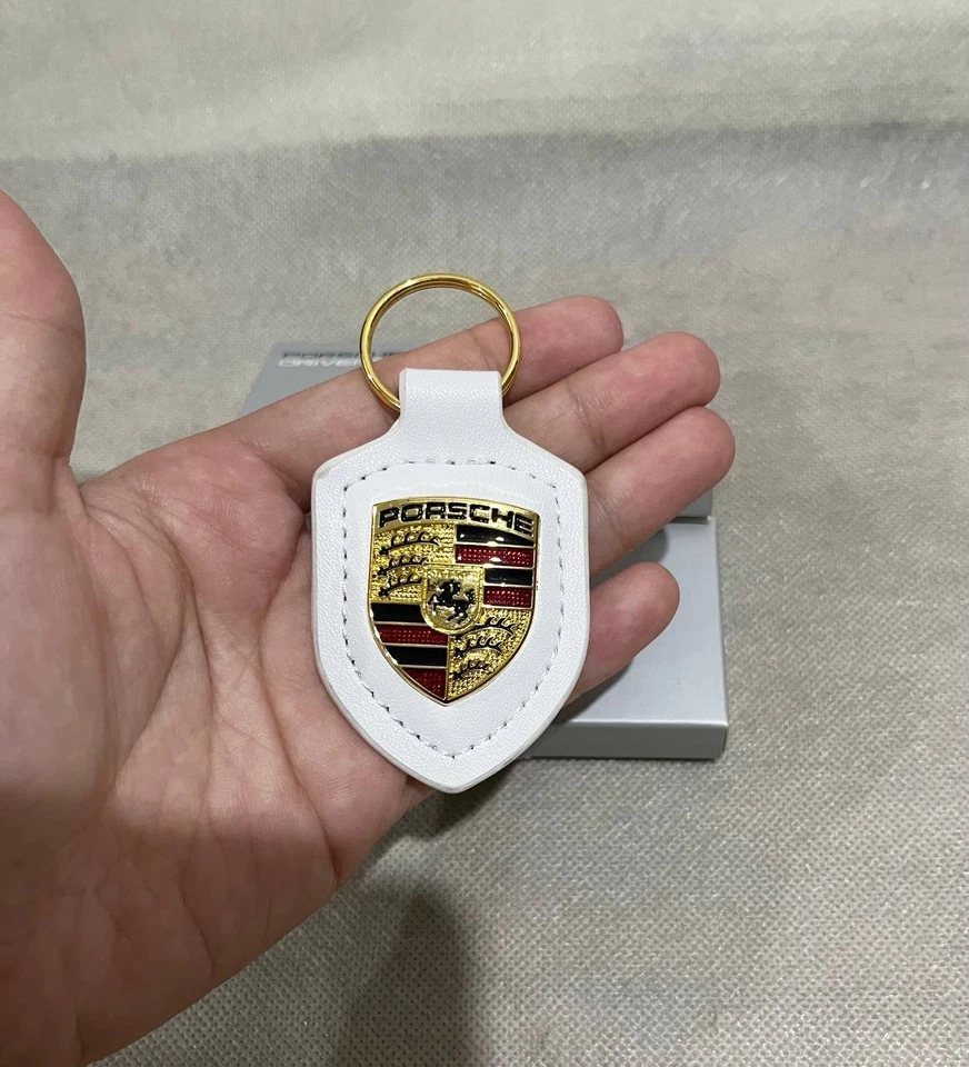 Llavero de cuero blanco genuino Porsche WAP0500950E - Nuevo regalo 2025 Foto 3 de 4