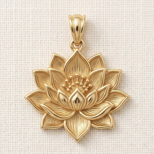 Authentic Gold Plated 925 Sterling Silver Blooming Lotus Flower Medallion Pendant