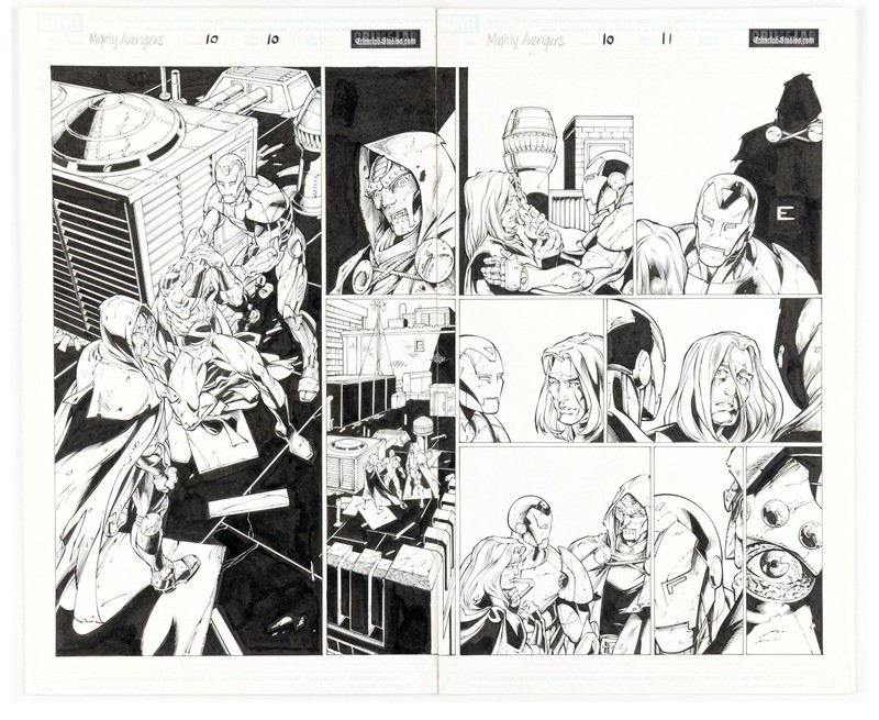 Bagley MIGHTY AVENGERS 10 pgs 10 & 11 IRON MAN DR DOOM SENTRY STUCK IN PAST WOW