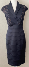 TADASHI SHOJI Embellished Cap Sleeve Cocktail Dress Navy Blue Sz 6