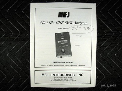 MFJ 440 MHz UHF SWR Analyzer Model MFJ-229 Manual