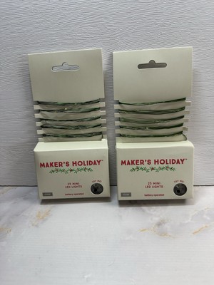 NEW set Of 2 Maker's Holiday 25 Clear mini LED lights 9  Green Wire Battery