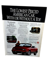 Vintage 1991 Dodge Shadow Es Turbo Ad Original Magazine Page Convertible Coupe