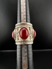 Vintage Tibetan Style Silver Band Ring w/ Large Red Agate Stones