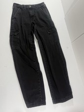 Aeropostale Pants Womens 4 Black Cargo Denim High Rise Wide Leg Pockets Casual