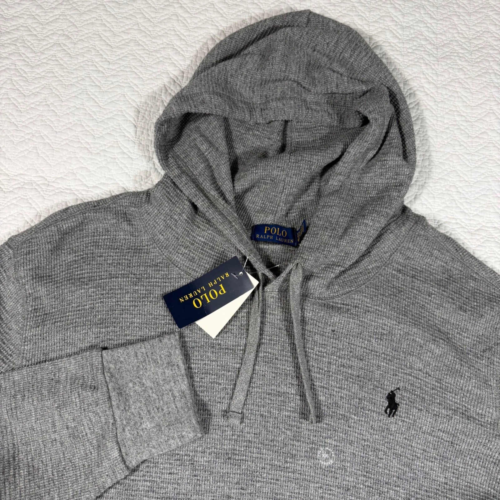 Polo Ralph Lauren Hoodie Men XXL Grey Classic Waffle Knit Thermal NWT