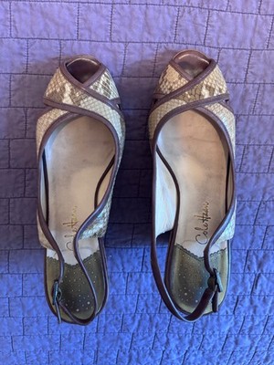 Size 7.5: well loved Cole Haan Snakeskin Brown Platform Slingback
