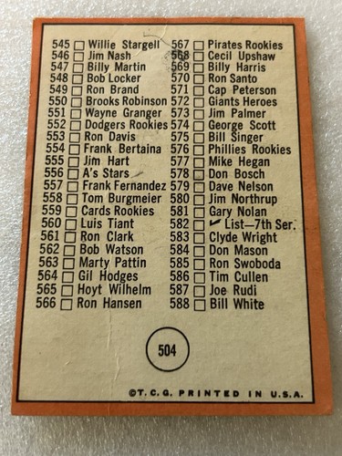 1969 Topps #504 6th Series Check List: 513-588 - Picture 2 of 2