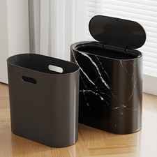 Plastic Marble Pattern Trash Can Small Garbage Bin with Lid for Bathroom Narrow