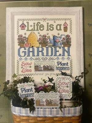 Longaberger Counted Cross Stitch Kit~ SAMPLER ONLY~ Life is a Garden~ SHIPS FREE