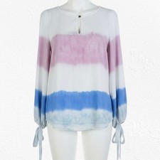 Blusa Campesina Boho Tie Dye Holding Horses Manga Larga Rayón Top Talla XS