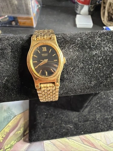 Seiko Watch Women 18mm Black Dial Gold Tone Oval V401-5109